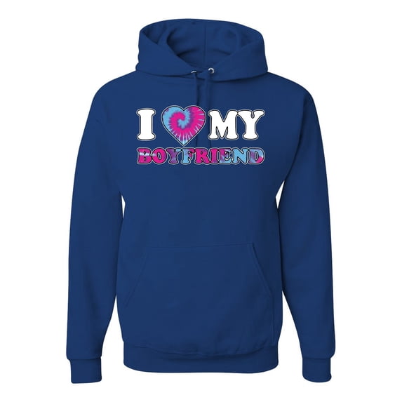 I Love My Boyfriend Tie Dye Pop Culture Unisex Graphic Hoodie Sweatshirt, Royal, Large