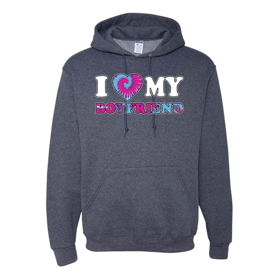 I Love My Boyfriend Tie Dye Pop Culture Unisex Graphic Hoodie Sweatshirt, Vintage Heather Navy, Small