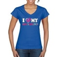 thumbnail image 1 of I Love My Boyfriend Tie Dye Pop Culture Women's Standard V-Neck Tee, Royal, Small, 1 of 3