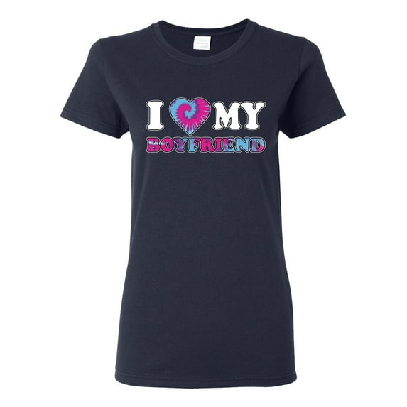 I Love My Boyfriend Tie Dye Pop Culture Womens Graphic T-Shirt, Navy, 3XL