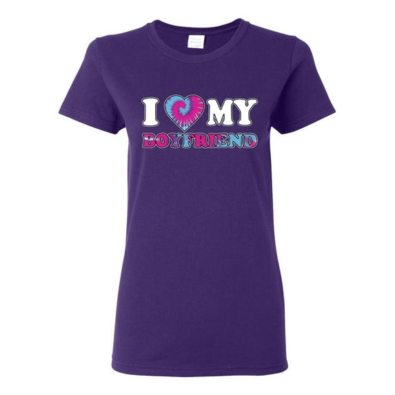I Love My Boyfriend Tie Dye Pop Culture Womens Graphic T-Shirt, Purple, Medium