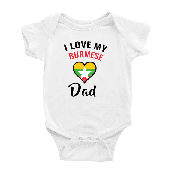 I Love My Burmese Dad Heart Flag Cute Baby Clothes For Boy Girl (White, 6-12 Months)