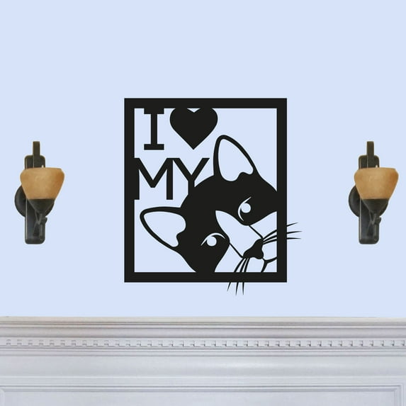 I Love My Cat Feline Themed Laser Cut Solid Steel Decorative Home Accent Wall Sign Hanging