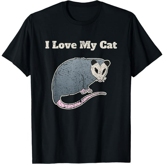 I Love My Cat Funny Opossum Vintage Unisex T-Shirt for Men Women Kids Toddler,Black Color,Size YL