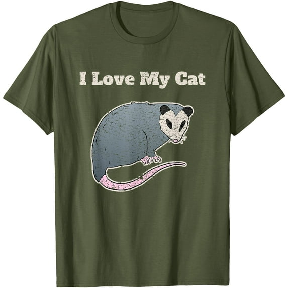 I Love My Cat Funny Opossum Vintage Unisex T-Shirt for Men Women Kids Toddler,Military Green Color,Size YXL