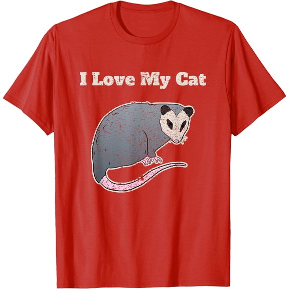 I Love My Cat Funny Opossum Vintage Unisex T-Shirt for Men Women Kids Toddler,Red Color,Size XL