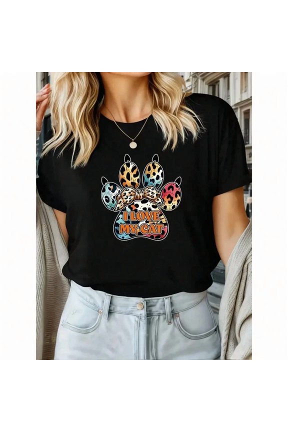 I Love My Cat 'Leo.Pard Print Paw Pattern T-Shirt