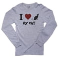 thumbnail image 1 of I Love My Cat with Red Heart Men's Long Sleeve Grey T-Shirt, 1 of 2