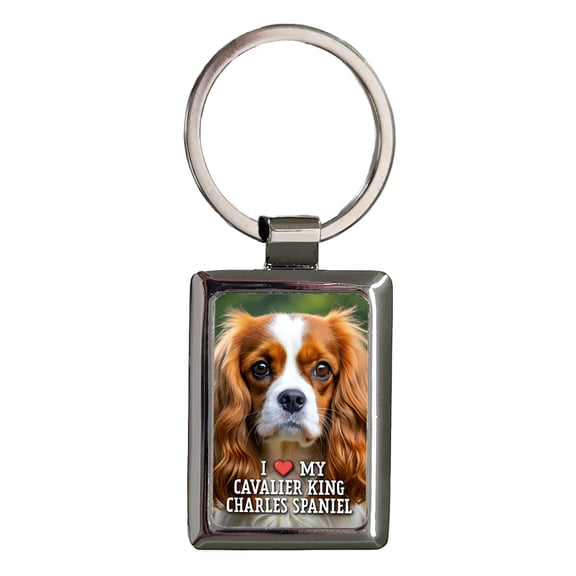 I Love My Cavalier King Charles Spaniel Dog Heart Metal Rectangle Keychain