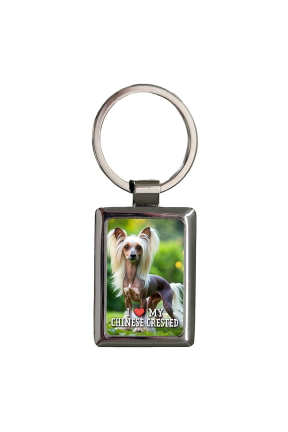 I Love My Chinese Crested Dog Heart Metal Rectangle Keychain