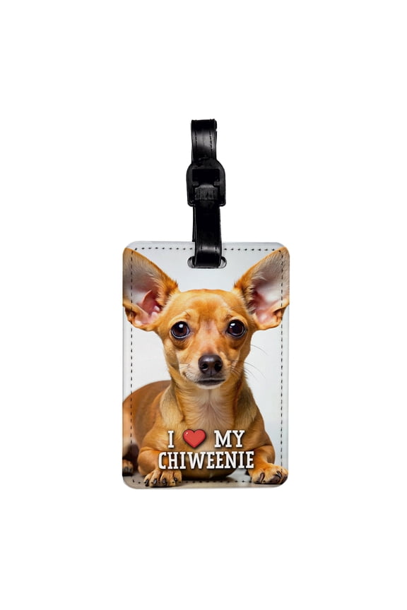 I Love My Chiweenie Dog Heart Faux Leather Travel Luggage Tag