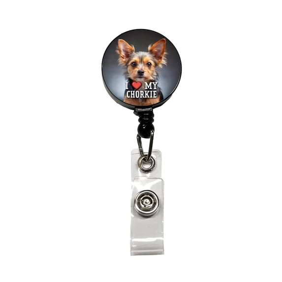 I Love My Chorkie Dog Heart Retractable Reel ID Badge Key Card Name Tag Holder with Clip