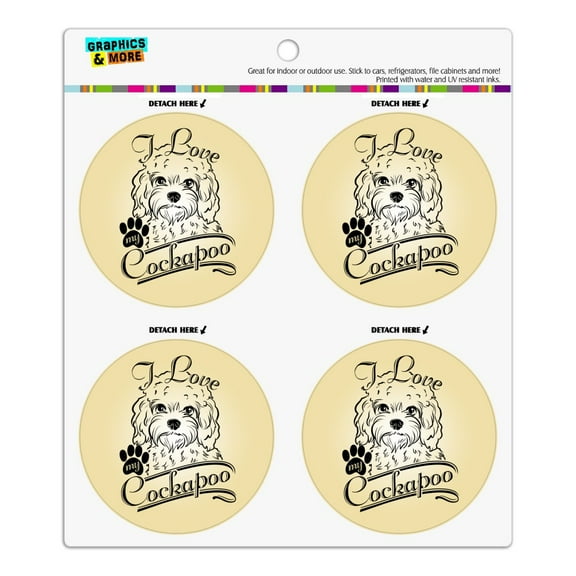 I Love My Cockapoo Refrigerator Fridge Locker Vinyl Circle Magnet Set