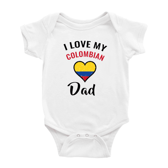 I Love My Colombian Dad Heart Flag Baby Rompers (White, 3-6 Months)