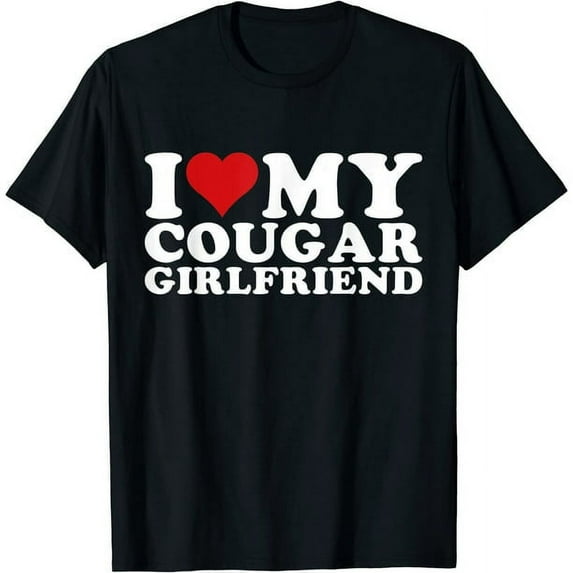 I Love My Cougar Girlfriend Men's Short Sleeve Black T-Shirt Casual Cotton Tee