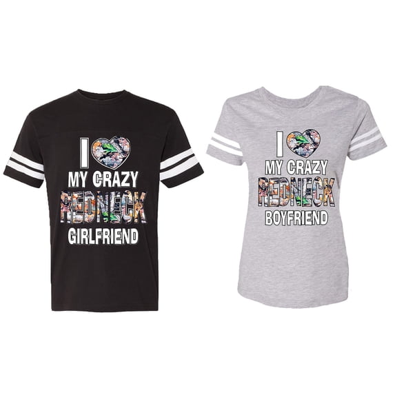 I Love My Crazy GF BF Matching Couple Cotton Jerseys (Men Black / Women Heather) (Men XL / Women S)
