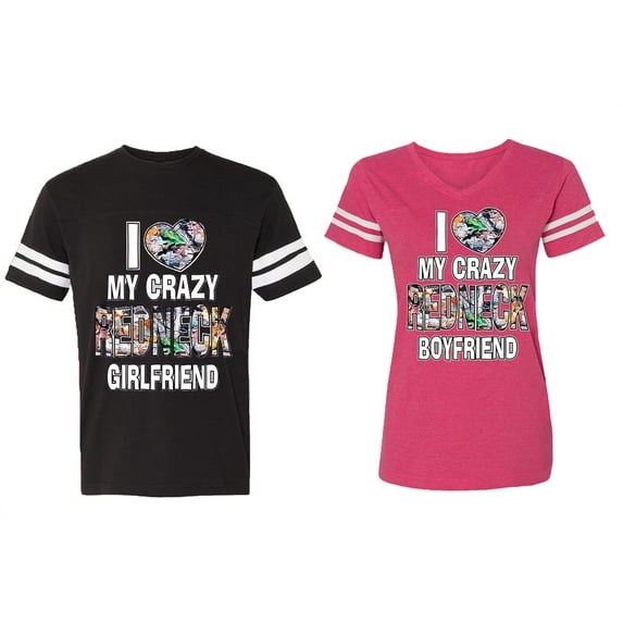 I Love My Crazy GF BF Matching Couple Cotton Jerseys (Men Black / Women Pink) (Men S / Women S)