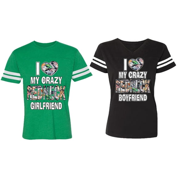 I Love My Crazy GF BF Matching Couple Cotton Jerseys (Men Green / Women Black) (Men M / Women L)