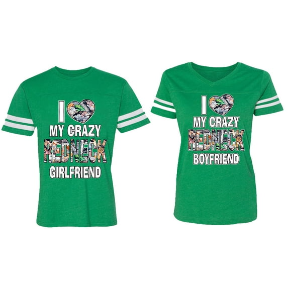 I Love My Crazy GF BF Matching Couple Cotton Jerseys (Men Green / Women Green) (Men S / Women XXL)
