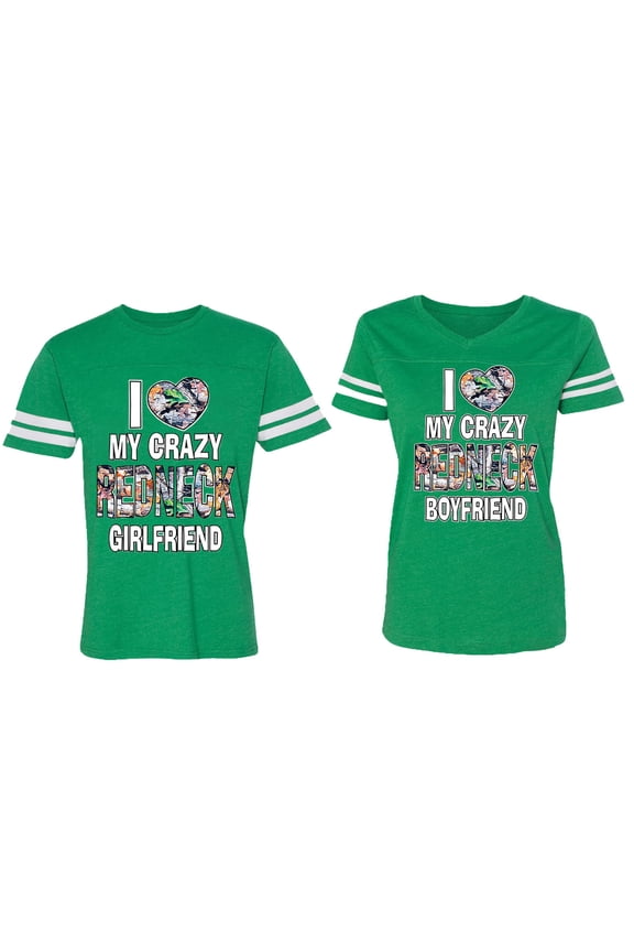 I Love My Crazy GF BF Matching Couple Cotton Jerseys (Men Green / Women Green) (Men XL / Women M)