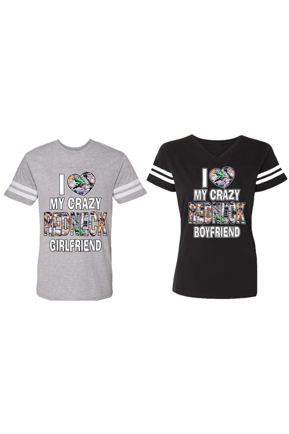 I Love My Crazy GF BF Matching Couple Cotton Jerseys (Men Heather / Women Black) (Men XXL / Women XXL)