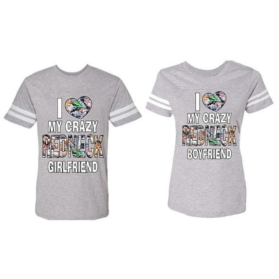 I Love My Crazy GF BF Matching Couple Cotton Jerseys (Men Heather / Women Heather) (Men L / Women L)