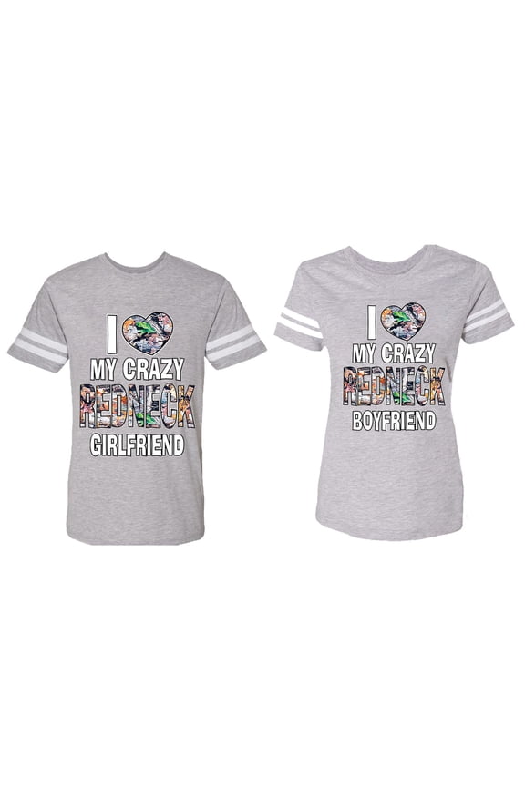 I Love My Crazy GF BF Matching Couple Cotton Jerseys (Men Heather / Women Heather) (Men L / Women L)