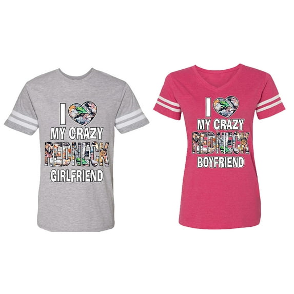 I Love My Crazy GF BF Matching Couple Cotton Jerseys (Men Heather / Women Pink) (Men S / Women M)