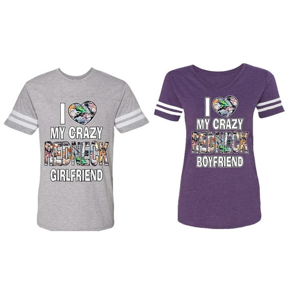 I Love My Crazy GF BF Matching Couple Cotton Jerseys (Men Heather / Women Purple) (Men XXL / Women L)