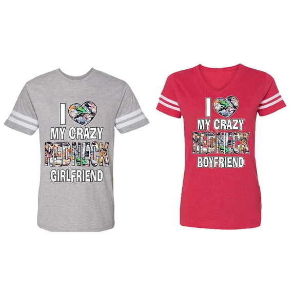 I Love My Crazy GF BF Matching Couple Cotton Jerseys (Men Heather / Women Red) (Men L / Women XXL)