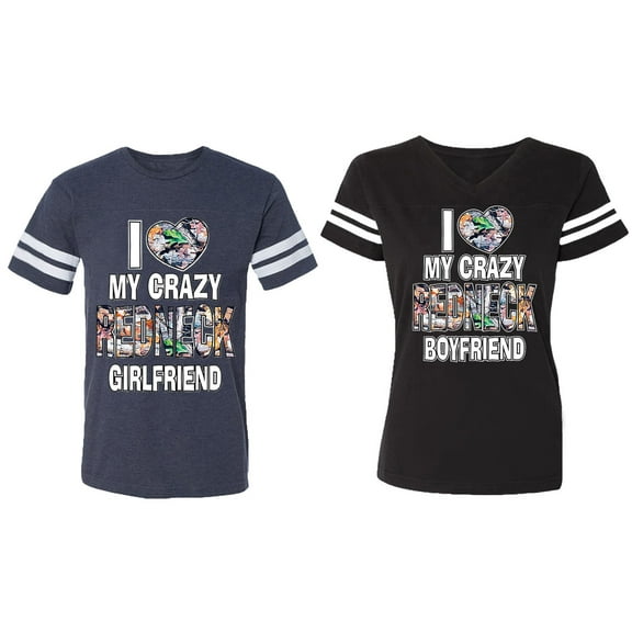 I Love My Crazy GF BF Matching Couple Cotton Jerseys (Men Navy / Women Black) (Men S / Women S)