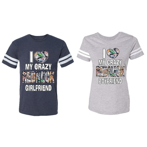 I Love My Crazy GF BF Matching Couple Cotton Jerseys (Men Navy / Women Heather) (Men L / Women L)