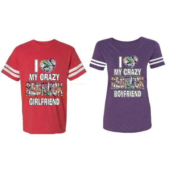 I Love My Crazy GF BF Matching Couple Cotton Jerseys (Men Red / Women Purple) (Men XL / Women L)
