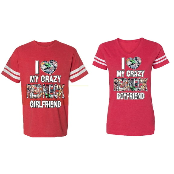 I Love My Crazy GF BF Matching Couple Cotton Jerseys (Men Red / Women Red) (Men M / Women M)