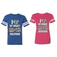 thumbnail image 1 of I Love My Crazy GF BF Matching Couple Cotton Jerseys (Men Royal / Women Pink) (Men S / Women L), 1 of 3