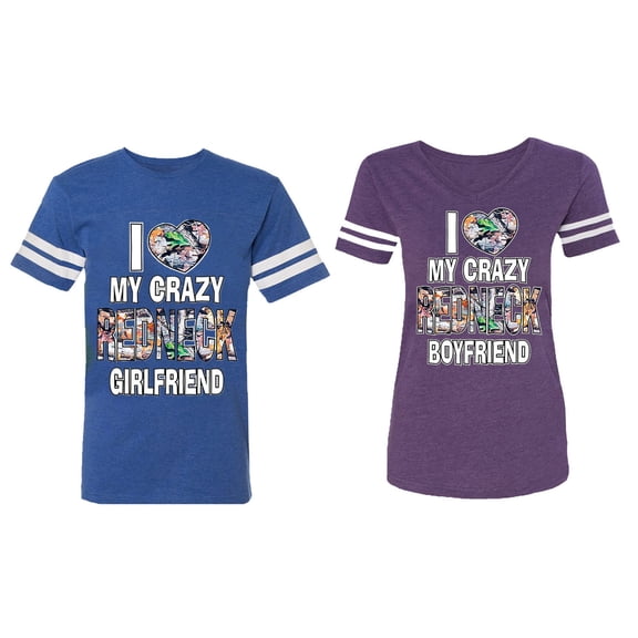 I Love My Crazy GF BF Matching Couple Cotton Jerseys (Men Royal / Women Purple) (Men L / Women L)