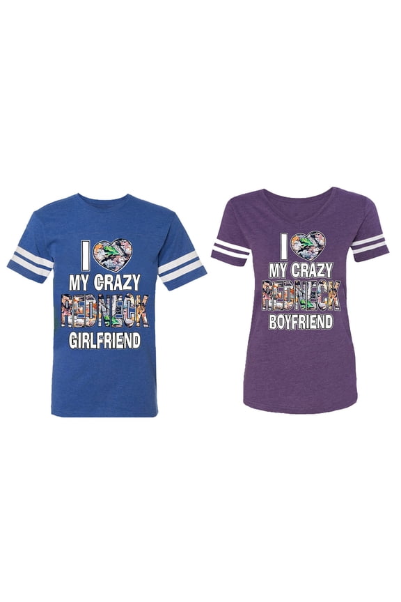 I Love My Crazy GF BF Matching Couple Cotton Jerseys (Men Royal / Women Purple) (Men M / Women M)
