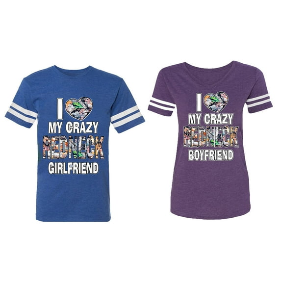 I Love My Crazy GF BF Matching Couple Cotton Jerseys (Men Royal / Women Purple) (Men XL / Women XL)