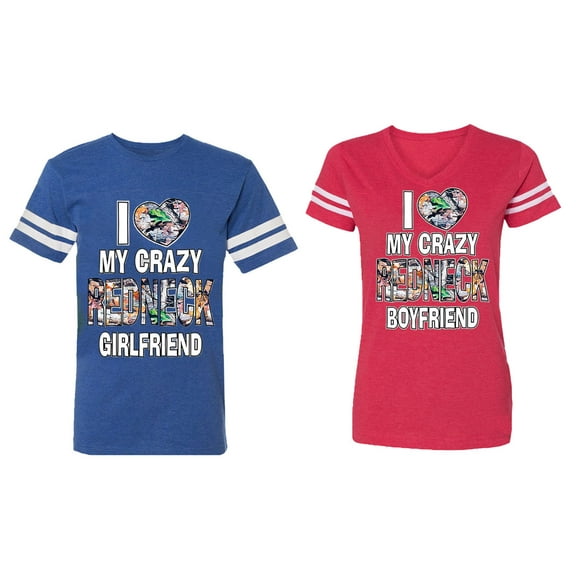 I Love My Crazy GF BF Matching Couple Cotton Jerseys (Men Royal / Women Red) (Men S / Women L)