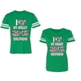 thumbnail image 1 of I Love My Crazy GF BF Unisex Couple Matching Cotton Jersey style T-Shirt Contrasting stripes on sleeves (Men Green / Women Green) (Men S / Women L), 1 of 3