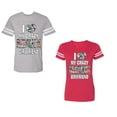 thumbnail image 1 of I Love My Crazy GF BF Unisex Couple Matching Cotton Jersey style T-Shirt Contrasting stripes on sleeves (Men Heather / Women Red) (Men S / Women S), 1 of 3