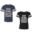 thumbnail image 1 of I Love My Crazy GF BF Unisex Couple Matching Cotton Jersey style T-Shirt Contrasting stripes on sleeves (Men Navy / Women Black) (Men XL / Women XL), 1 of 3
