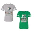 thumbnail image 1 of I Love My Crazy GF BF Unisex Couple Matching Cotton Jersey style T-Shirt Contrasting stripes on sleeves (Men Heather / Women Green) (Men XXL / Women XL), 1 of 3