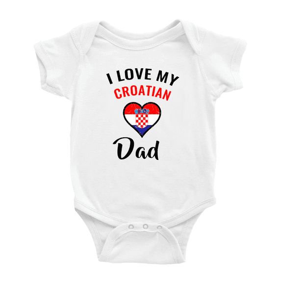 I Love My Croatian Dad Heart Flag Cute Baby Rompers Baby Bodysuit (White, 3-6 Months)