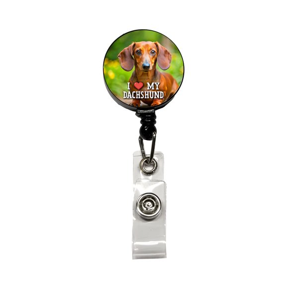 I Love My Dachshund Dog Heart Retractable Reel ID Badge Key Card Name Tag Holder with Clip