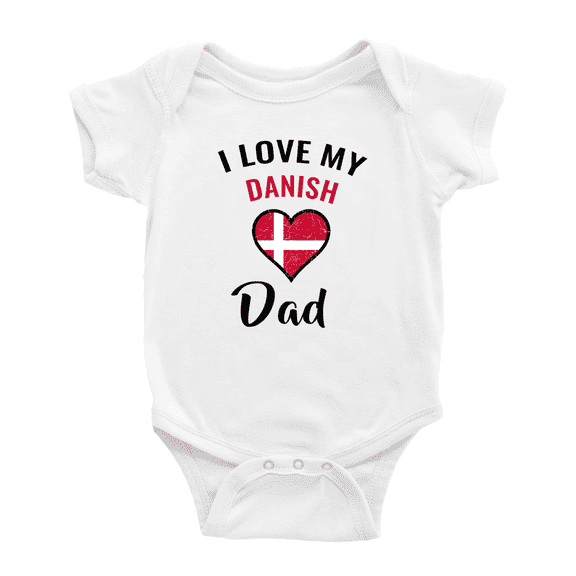 I Love My Danish Dad Heart Flag Cute Baby Bodysuits Newborn Clothes (White, 6-12 Months)