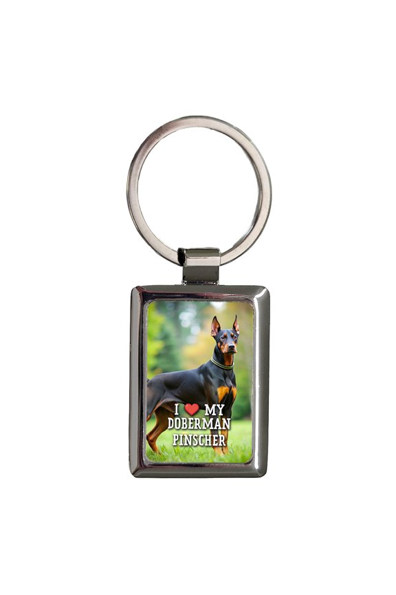 I Love My Doberman Pinscher Dog Heart Metal Rectangle Keychain