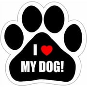 I Love My Dog Car Magnet With Unique Paw Shaped Design Measures 5.2 by 5.2 Inches Covered In UV Gloss For Weather Protection