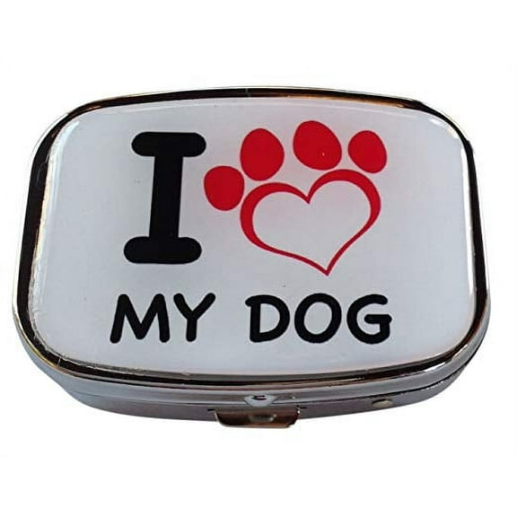 I Love My Dog Silver Two Section Rectangular Pocket/Purse/Travel Pill Box