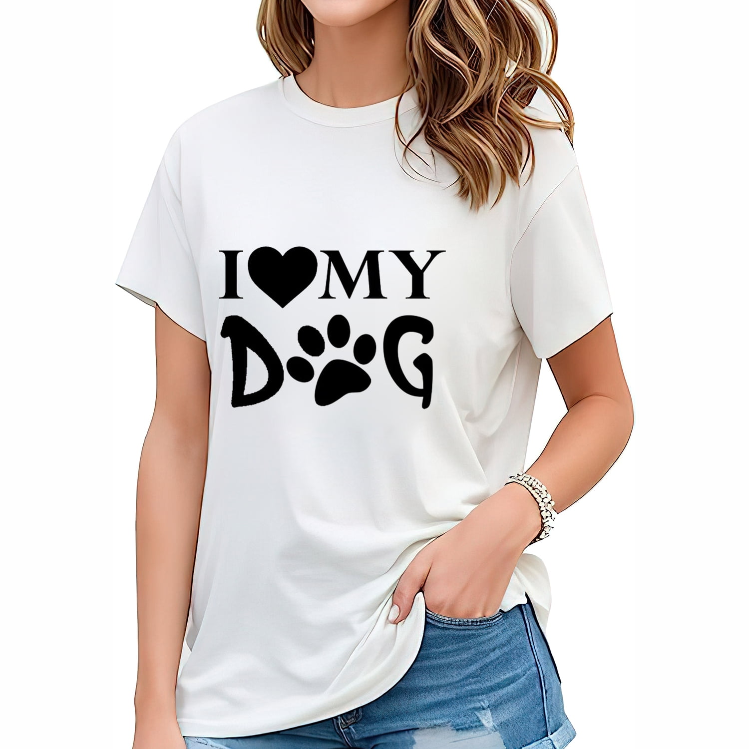 I Love My Dog Women's Graphic Short Sleeve T-Shirt, Comfortable and ...